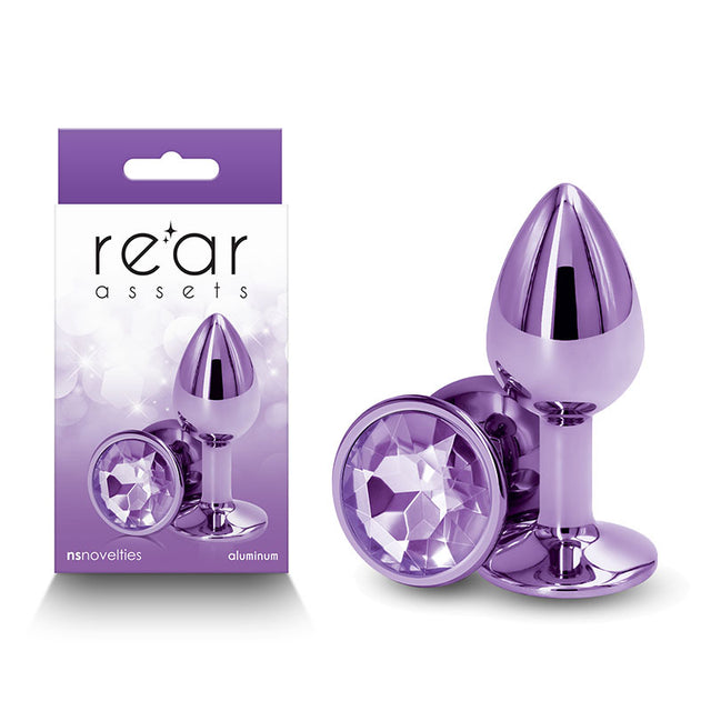 Rear Assets - Small Metal Butt Plug with Purple Round Gem Base - Naughty by Nature Adult Store