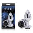 Rear Assets Rose - Medium - Chrome 8.9 cm Metal Butt Plug with Black Rose Base - Naughty by Nature Adult Store