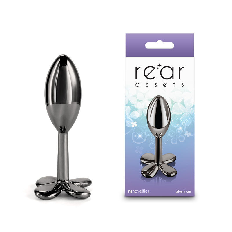 Rear Assets Clover - Gunmetal - Gunmetal 9.2 cm Metallic Butt Plug - Naughty by Nature Adult Store