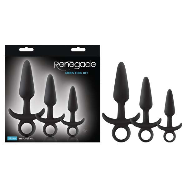 Renegade Men's Tool Kit - Black Butt Plugs with Ring Pulls - Set of 3 Sizes - Naughty by Nature Adult Store