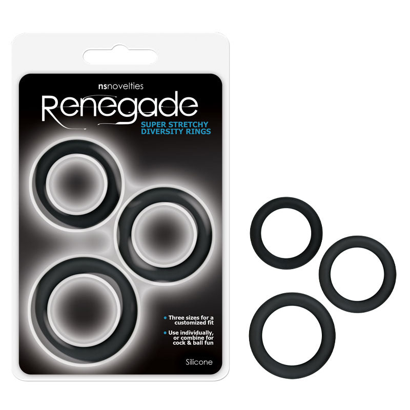 Renegade Diversity Rings - Black Cock Rings - Set of 3 Sizes - Naughty by Nature Adult Store