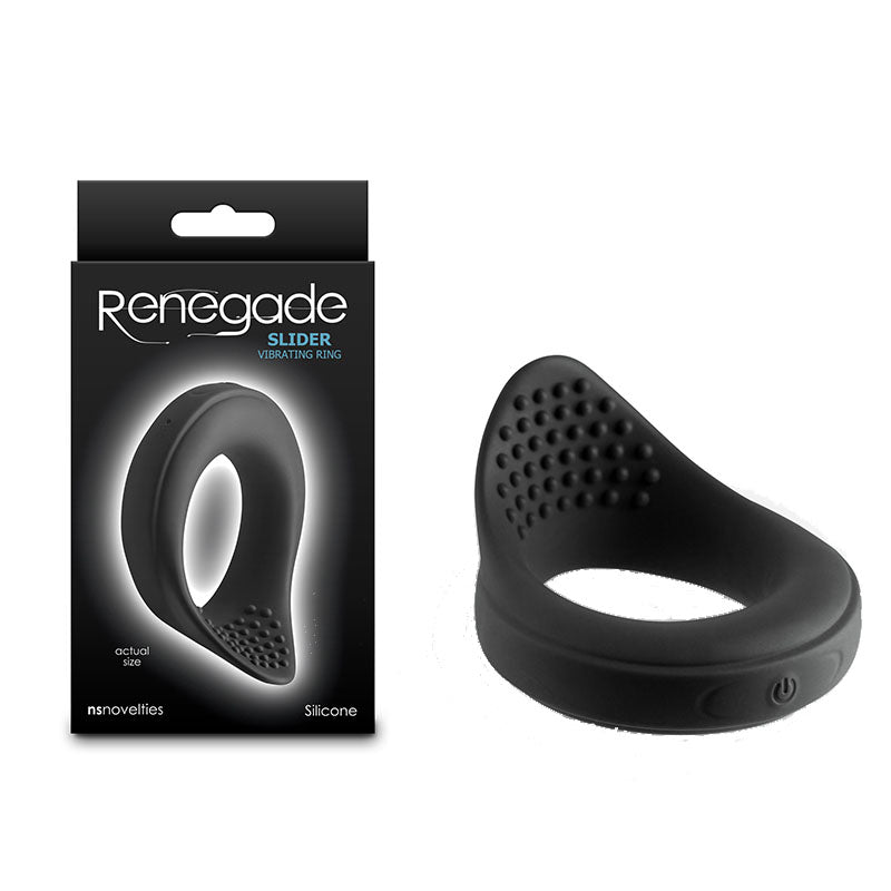 Renegade Slider - Black - Black USB Rechargeable Vibrating Cock Ring - Naughty by Nature Adult Store