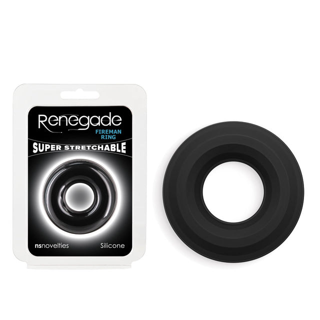 Renegade Fireman Ring - Medium - Black - Black Medium Cock Ring - Naughty by Nature Adult Store