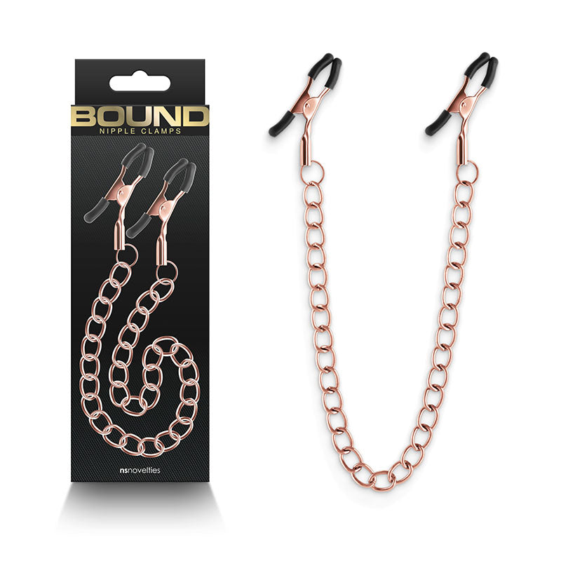 Bound Nipple Clamps - DC2 - Rose Gold - Rose Gold Nipple Clamps with Chain - Naughty by Nature Adult Store