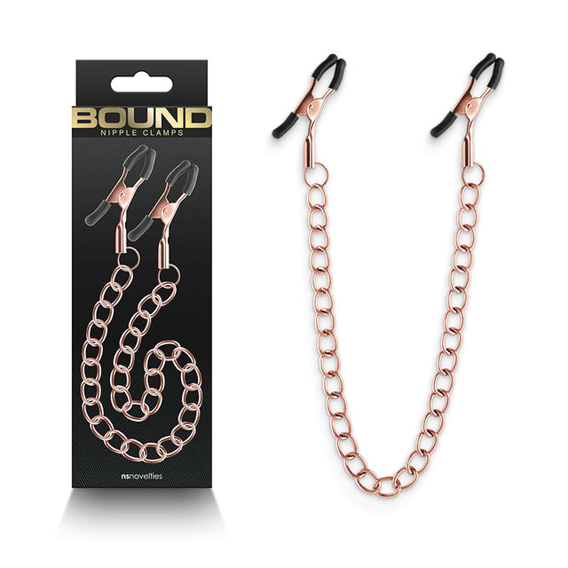 Bound Nipple Clamps - DC2 - Rose Gold - Rose Gold Nipple Clamps with Chain - Naughty by Nature Adult Store