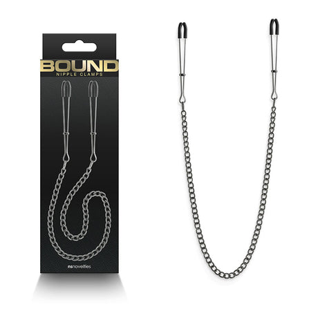 Bound Nipple Clamps - Gunmetal Nipple Clamps with Chain - Naughty by Nature Adult Store