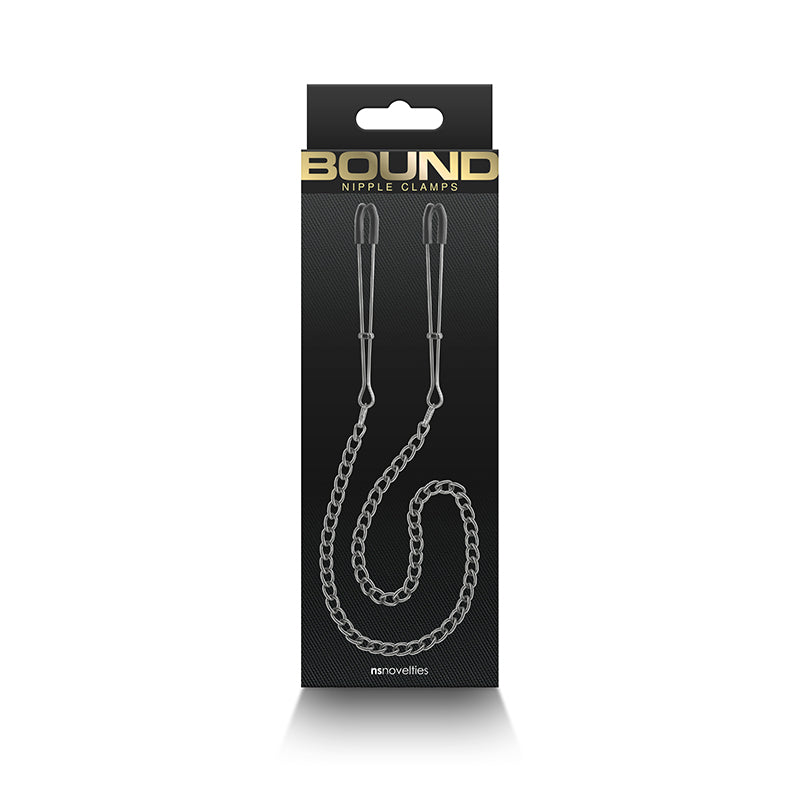 Bound Nipple Clamps - Gunmetal Nipple Clamps with Chain - Naughty by Nature Adult Store
