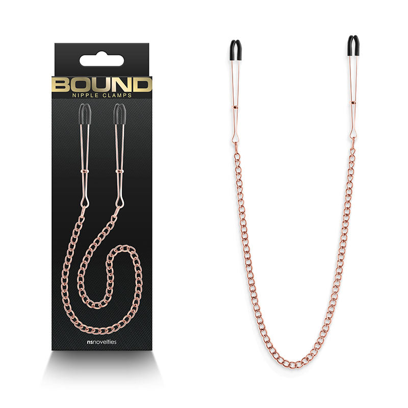 Bound Nipple Clamps - DC3 - Rose Gold - Rose Gold Nipple Clamps with Chain - Naughty by Nature Adult Store