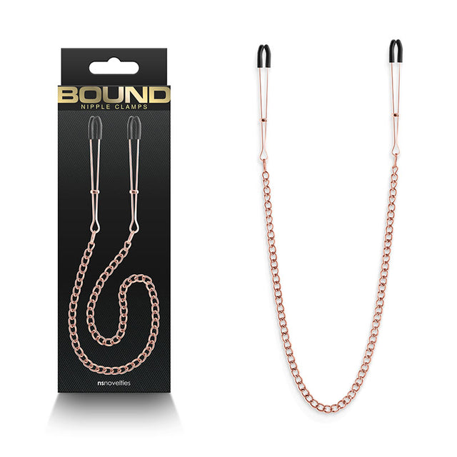 Bound Nipple Clamps - DC3 - Rose Gold - Rose Gold Nipple Clamps with Chain - Naughty by Nature Adult Store