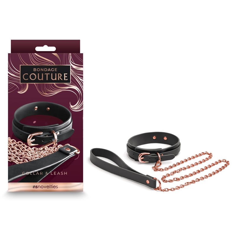Bondage Couture Collar & Leash - Black Restraint - Naughty by Nature Adult Store