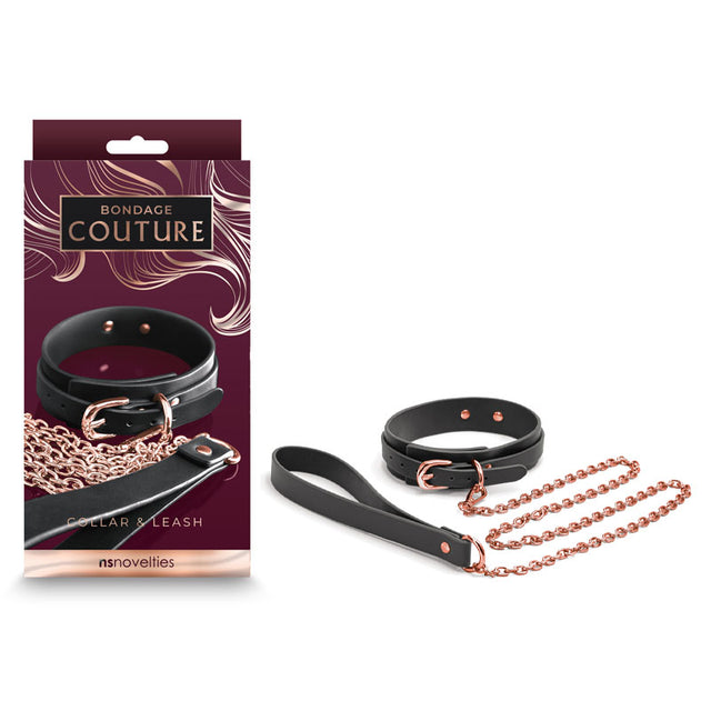 Bondage Couture Collar & Leash - Black Restraint - Naughty by Nature Adult Store