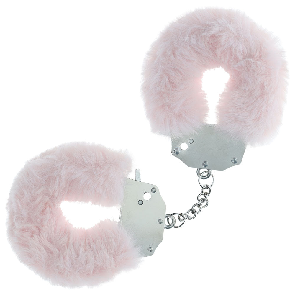 OUCH! Heavy-Duty Fluffy Cuffs - Powder Pink - Powder Pink Fluffy Restraints - Naughty by Nature Adult Store