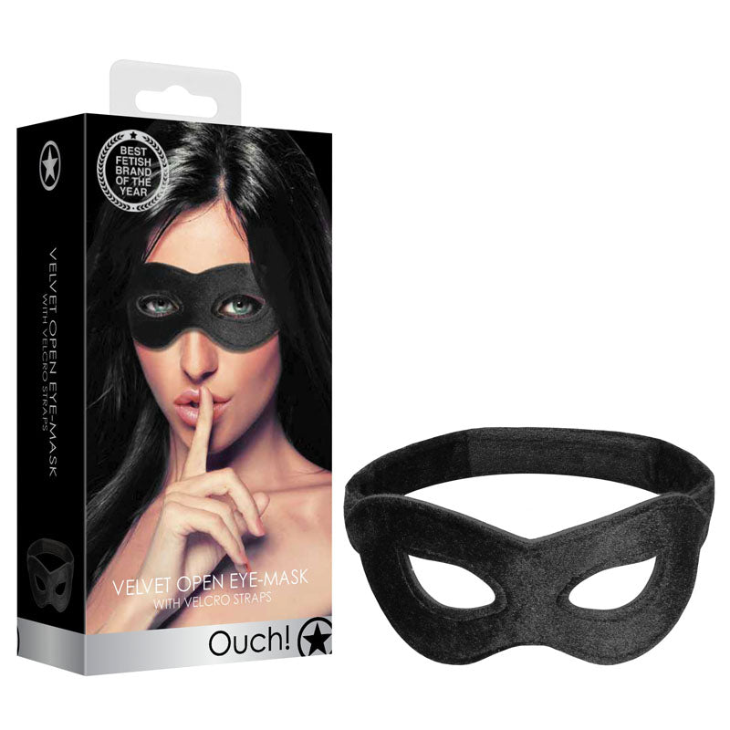 Ouch! Velvet & Velcro Adjustable Open Eye Mask - Black Restraint - Naughty by Nature Adult Store