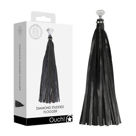 OUCH! Diamond Studded Whip - Black Whip - Naughty by Nature Adult Store