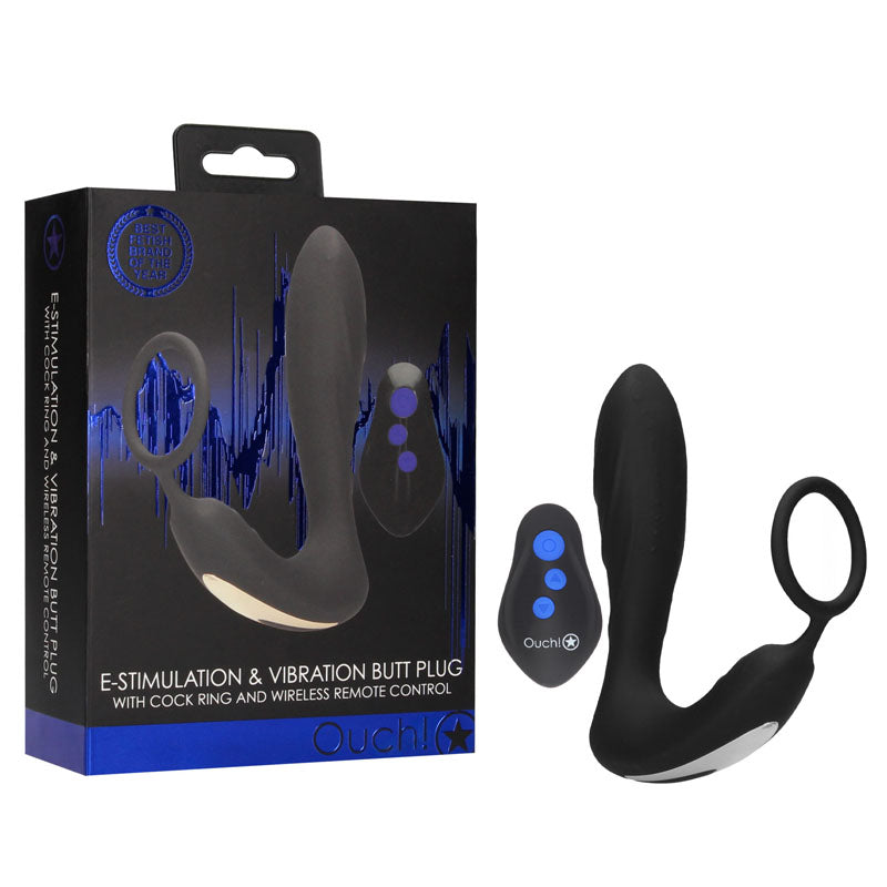 OUCH! E-stim & Vibrating Butt Plug Cock Ring