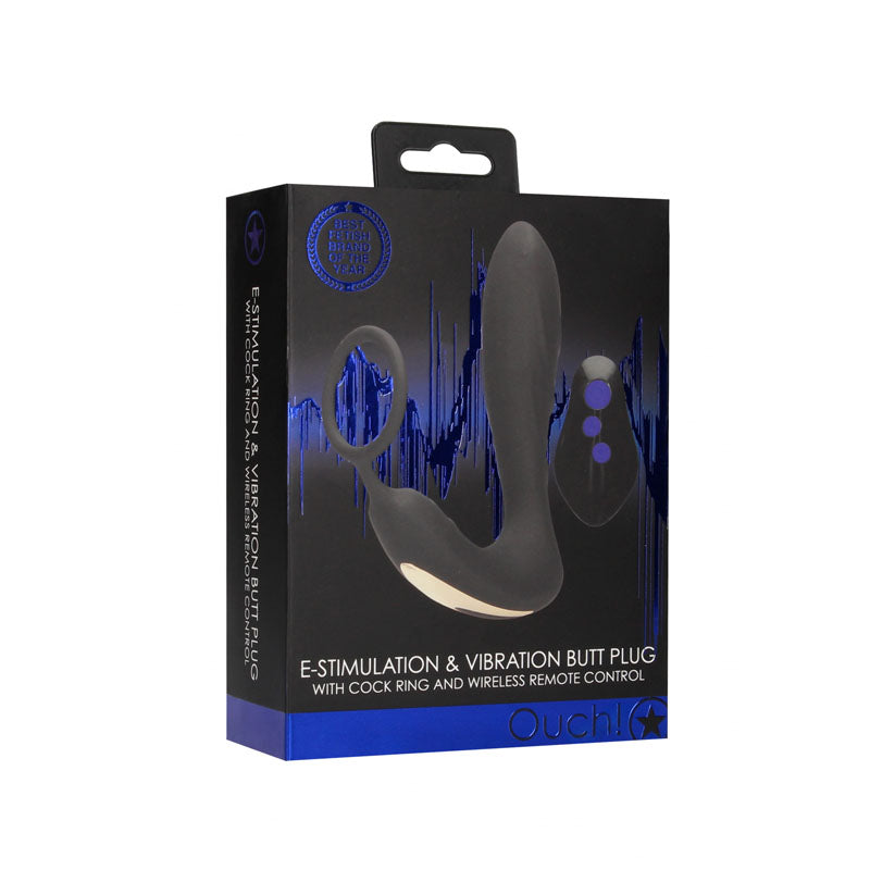 OUCH! E-stim & Vibrating Butt Plug Cock Ring