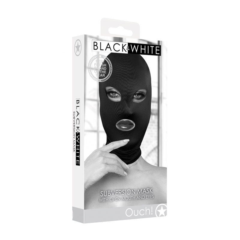 OUCH! Subversion Mask With Open Mouth - Black Hood - Naughty by Nature Adult Store