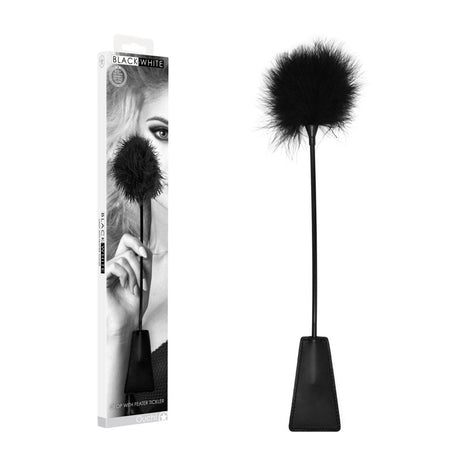 OUCH! Black & White Crop with Feather Tickler - Black 44 cm Feather Crop - Naughty by Nature Adult Store