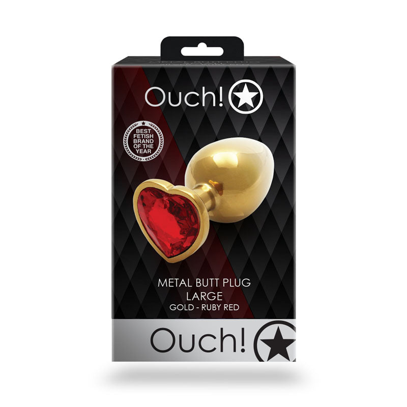 OUCH! Heart Gem Gold Butt Plug - Large - Gold 9.3 cm Large Butt Plug with Heart Gem Base - Naughty by Nature Adult Store