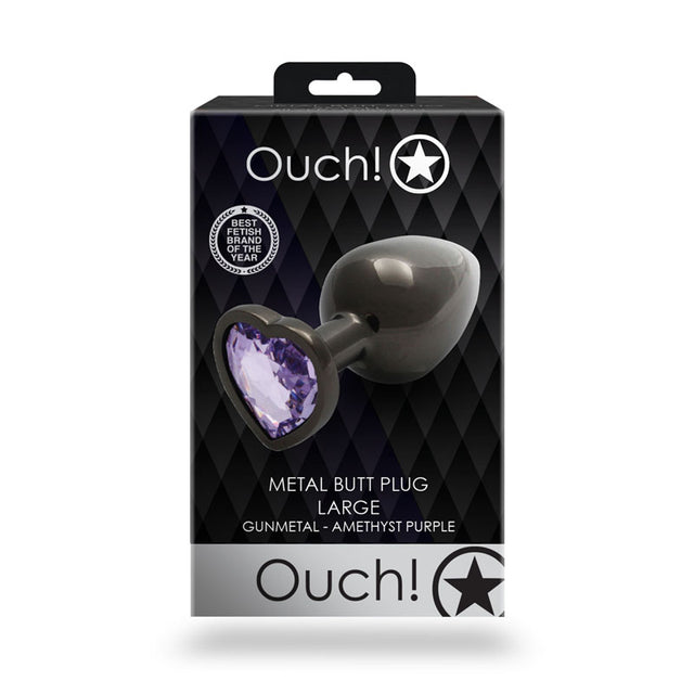 OUCH! Heart Gem Gunmetal Butt Plug - Large - Gunmetal 9.3 cm Large Butt Plug with Heart Gem Base - Naughty by Nature Adult Store