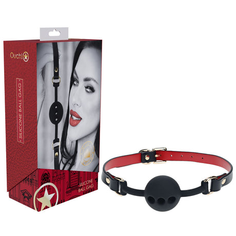 OUCH! Milan Collection - Silicone Ball Gag - Black/Red Breathable Mouth Restraint - Naughty by Nature Adult Store