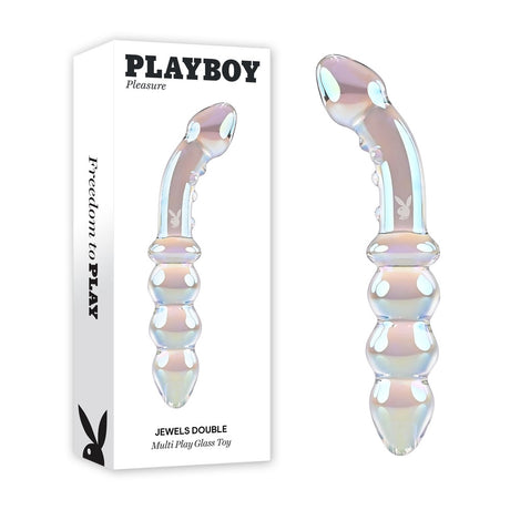 Playboy Pleasure JEWELS DOUBLE - Clear Glass 17.1 cm Double Ended Dildo - Naughty by Nature Adult Store