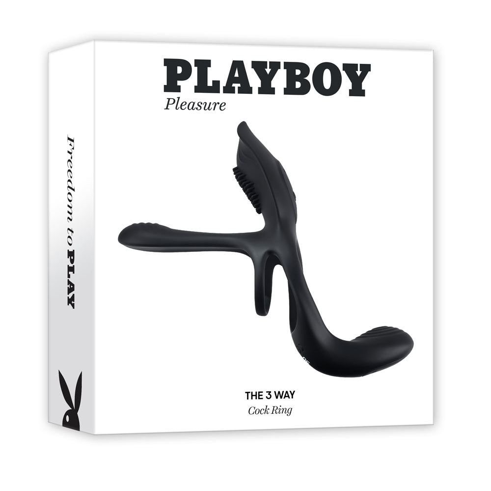 Playboy Pleasure The 3 Way - Black USB Rechargeable Vibrating Cock Ring with Wireless Remote - Naughty by Nature Adult Store