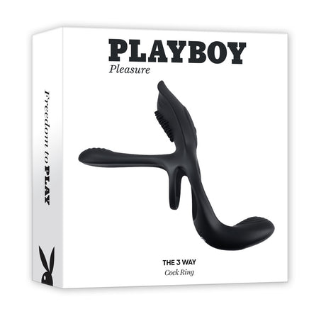 Playboy Pleasure The 3 Way - Black USB Rechargeable Vibrating Cock Ring with Wireless Remote - Naughty by Nature Adult Store