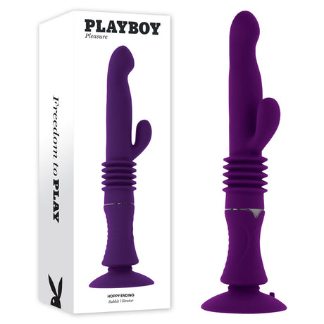 Playboy Pleasure HOPPY ENDING - Purple 29.2 cm USB Rechargeable Thrusting Rabbit Vibrator - Naughty by Nature Adult Store