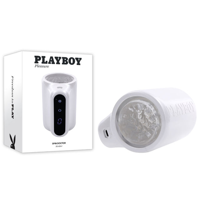 Playboy Pleasure SPIN DOCTOR - White USB Rechargeable Vibrating & Spinning Stroker - Naughty by Nature Adult Store