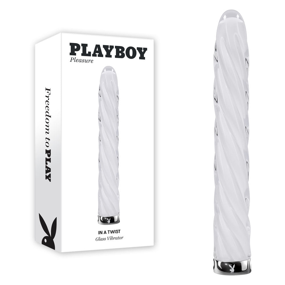 Playboy Pleasure IN A TWIST - White Glass Rechargeable Vibrator - Naughty by Nature Adult Store
