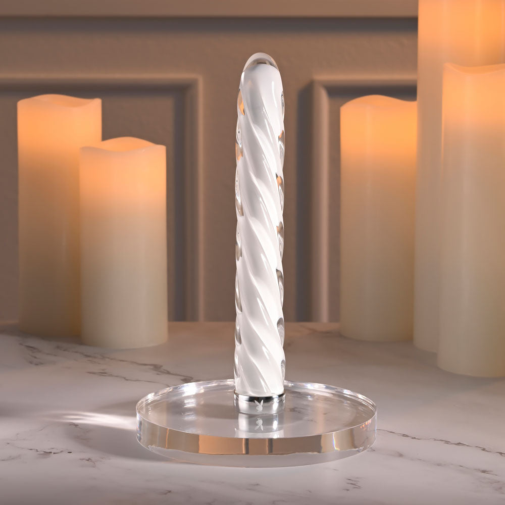 Playboy Pleasure IN A TWIST - White Glass Rechargeable Vibrator - Naughty by Nature Adult Store