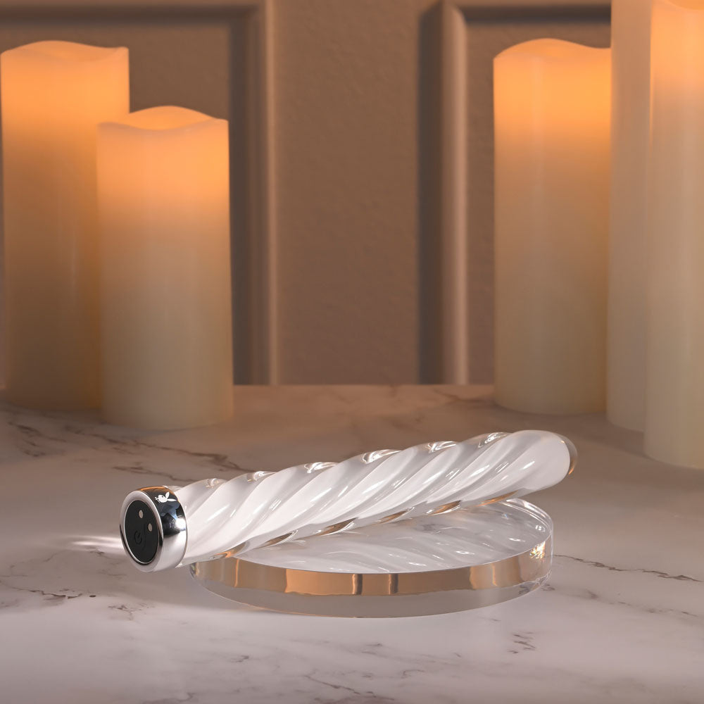 Playboy Pleasure IN A TWIST - White Glass Rechargeable Vibrator - Naughty by Nature Adult Store