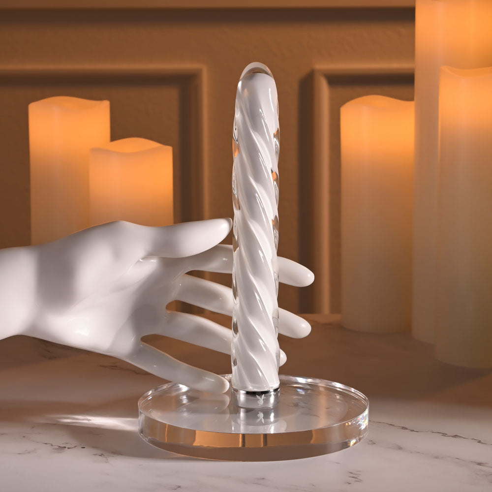 Playboy Pleasure IN A TWIST - White Glass Rechargeable Vibrator - Naughty by Nature Adult Store