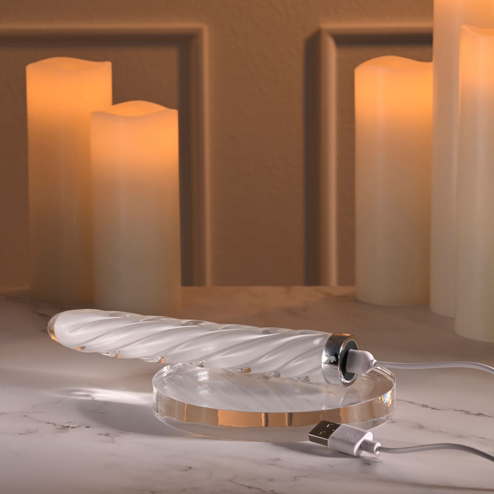 Playboy Pleasure IN A TWIST - White Glass Rechargeable Vibrator - Naughty by Nature Adult Store