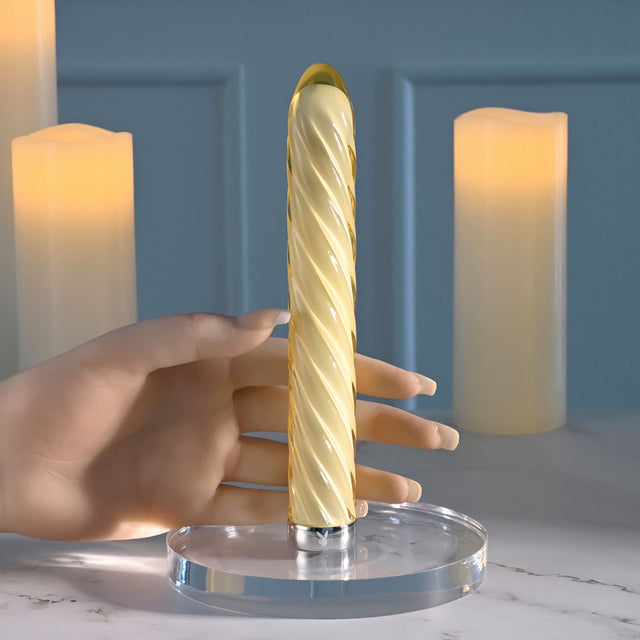 Playboy Pleasure TWIST OF FATE - Yellow Glass Rechargeable Vibrator - Naughty by Nature Adult Store