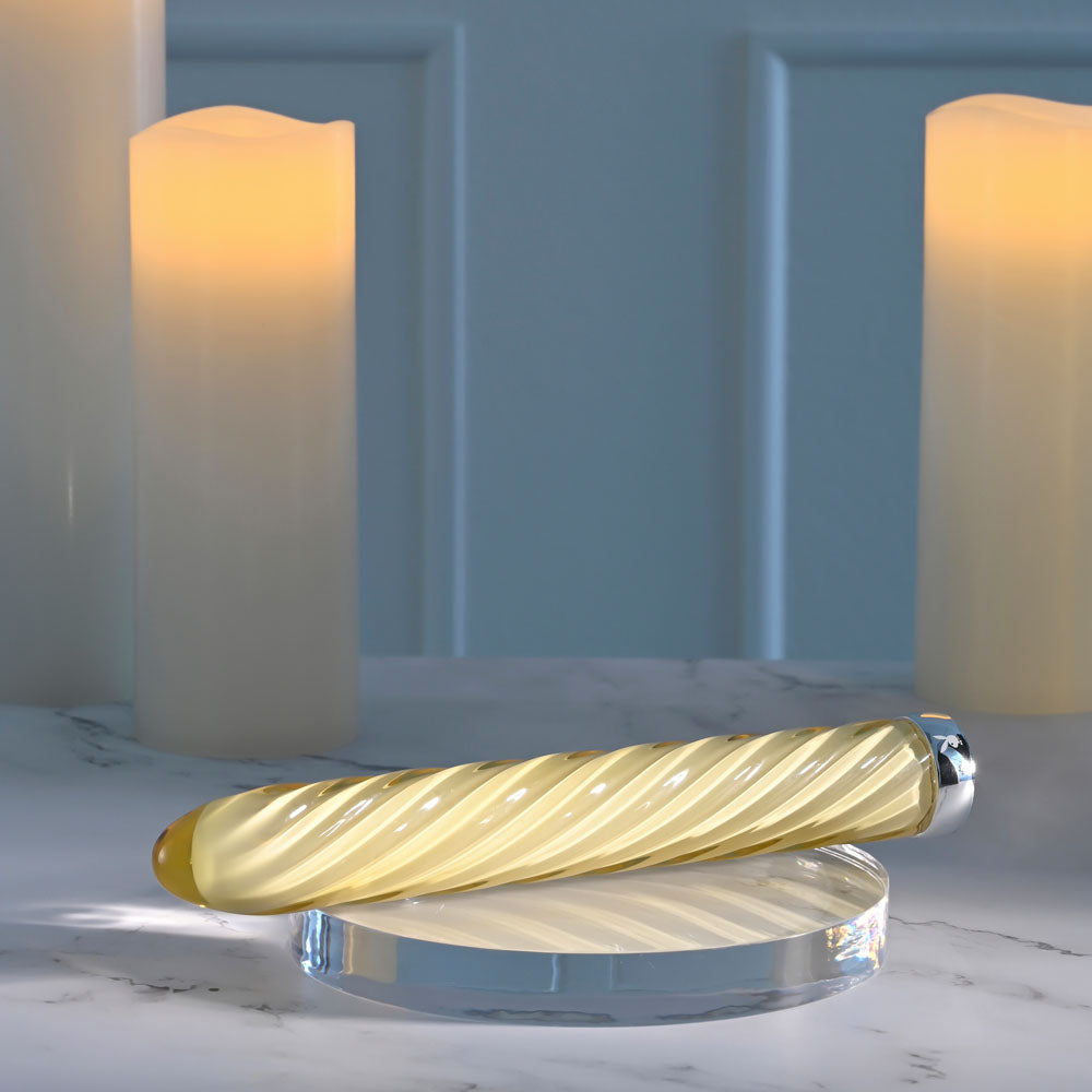 Playboy Pleasure TWIST OF FATE - Yellow Glass Rechargeable Vibrator - Naughty by Nature Adult Store