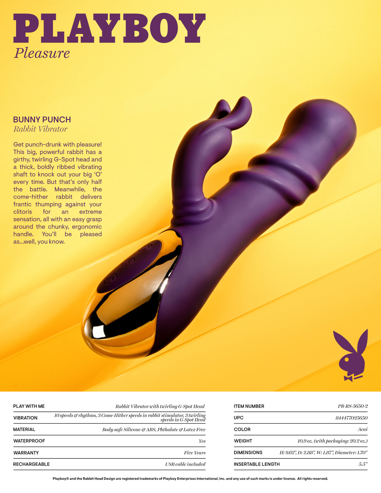 Playboy Pleasure BUNNY PUNCH - Twirling Rabbit Vibrator
