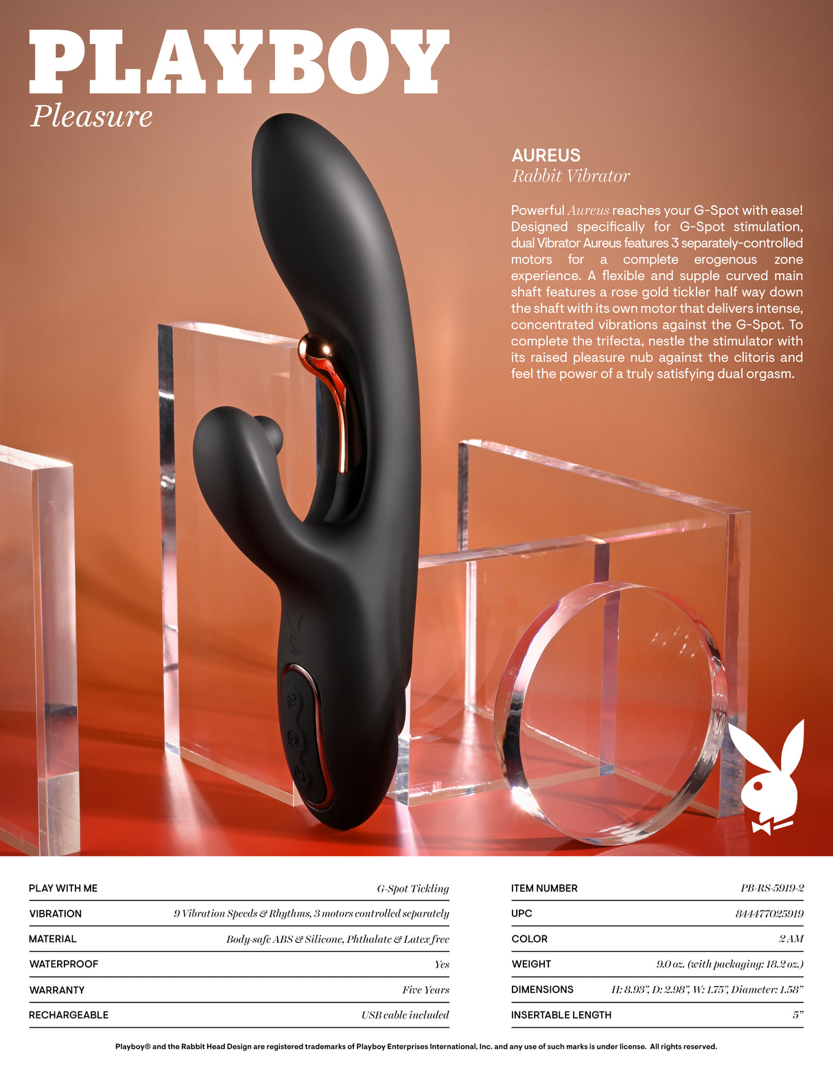 Playboy Pleasure AUREUS Rabbit with Internal Flicker