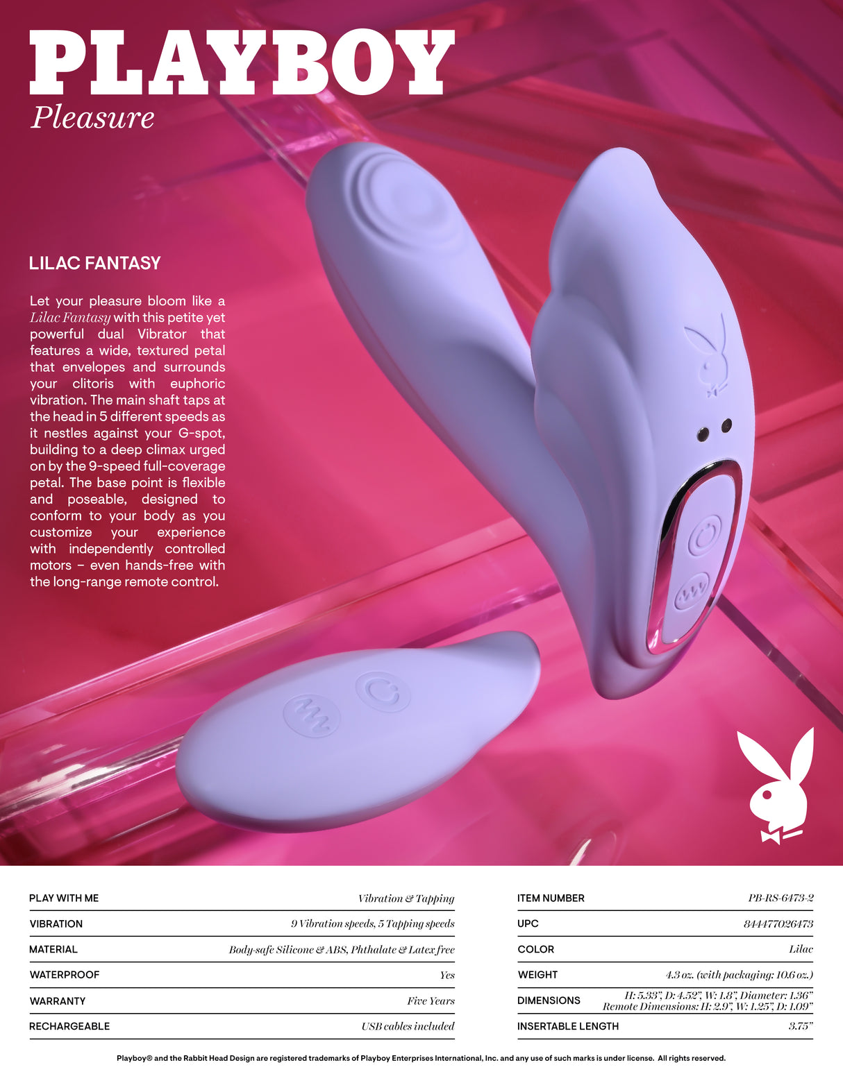 Playboy Pleasure LILAC FANTASY - Tapping Vibrator with Remote