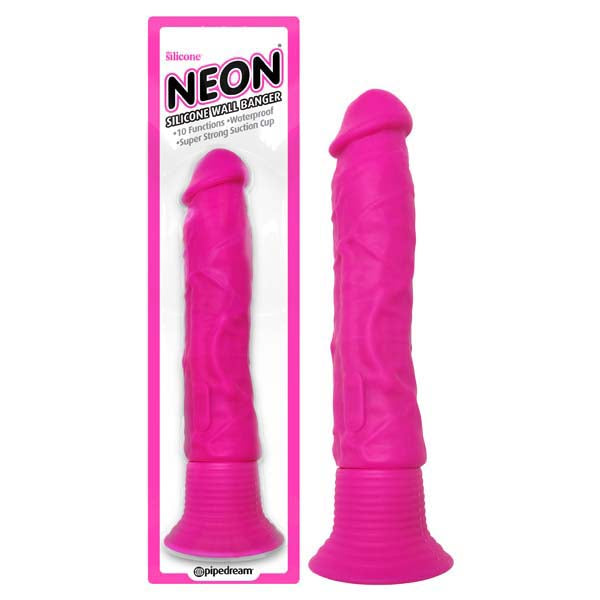 Neon Silicone Wall Banger - Pink 15.2 cm (6'') Vibrating Dong - Naughty by Nature Adult Store