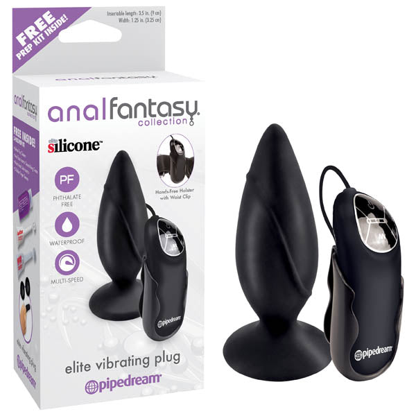 Anal Fantasy Collection Elite Vibrating Plug - Black 9.5 cm (3.5'') Vibrating Butt Plug - Naughty by Nature Adult Store