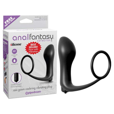 Anal Fantasy Collection Ass-gasm Cockring Plug - Black Vibrating Butt Plug with Cock Ring - Naughty by Nature Adult Store