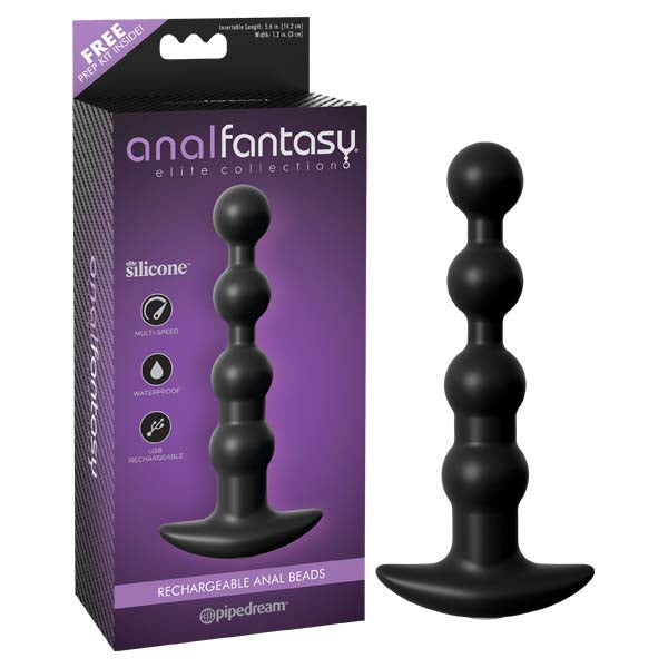 Anal Fantasy Elite Collection Rechargeable Anal Beads - Black 17 cm USB Rechargeable Vibrating Anal Beads - Naughty by Nature Adult Store