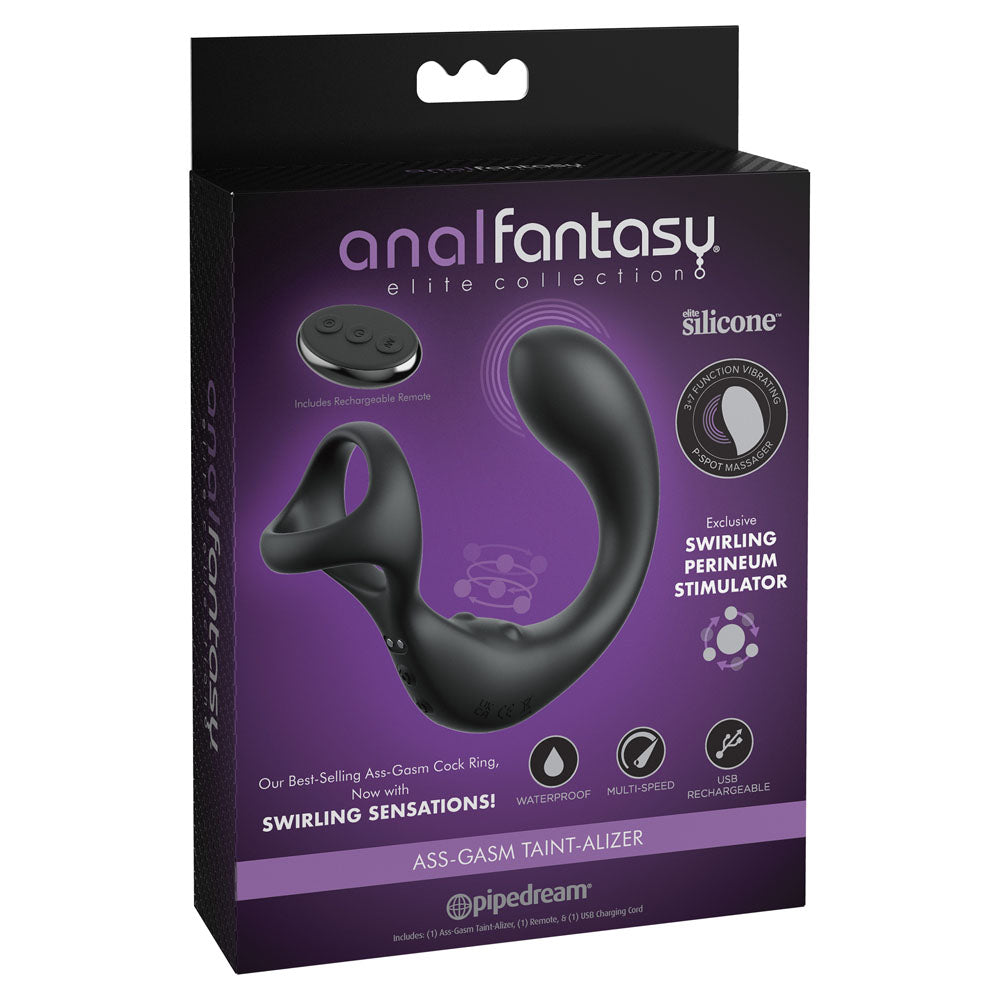 Anal Fantasy Elite Ass-Gasm Taint-alizer - Black USB Rechargeable Prostate Massage with Cock Ring - Naughty by Nature Adult Store