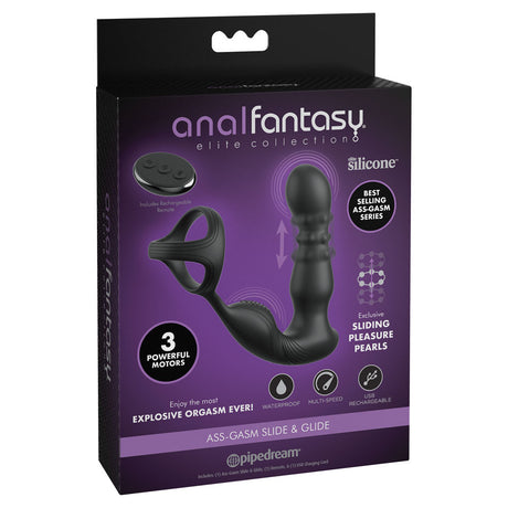 Anal Fantasy Elite Ass-Gasm Slide & Glide - Black USB Rechargeable Prostate Massage with Cock Ring - Naughty by Nature Adult Store
