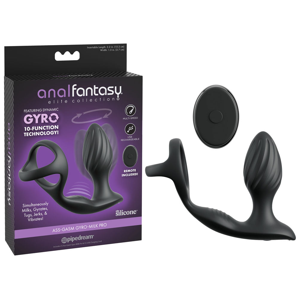 Anal Fantasy Elite Ass Gasm Gyro Milk Pro Black USB Rechargeable Butt Plug
