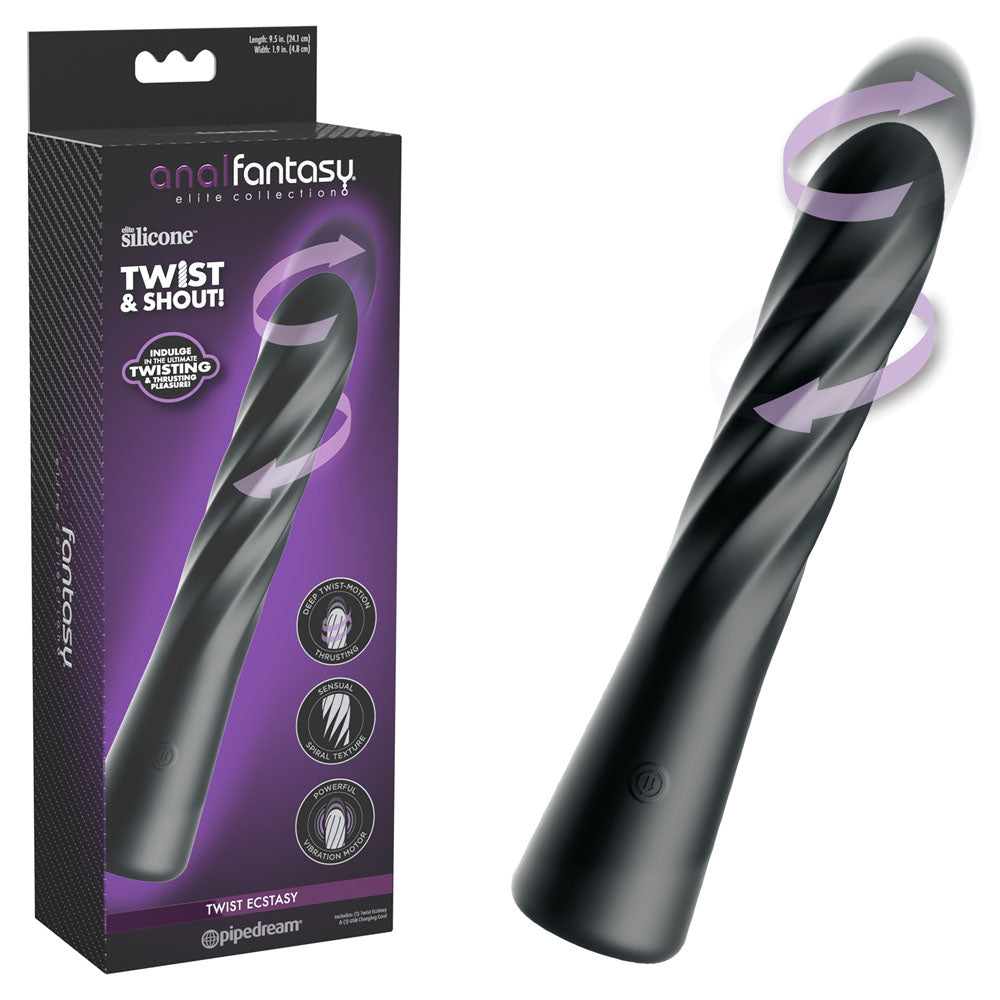Anal Fantasy Elite Twist Ecstasy Black USB Rechargeable Vibrator 24.1 cm