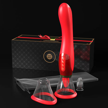 Fantasy For Her Ultimate Pleasure - Red/Gold USB Rechargeable Sucking & Flicking Stimulator - Naughty by Nature Adult Store