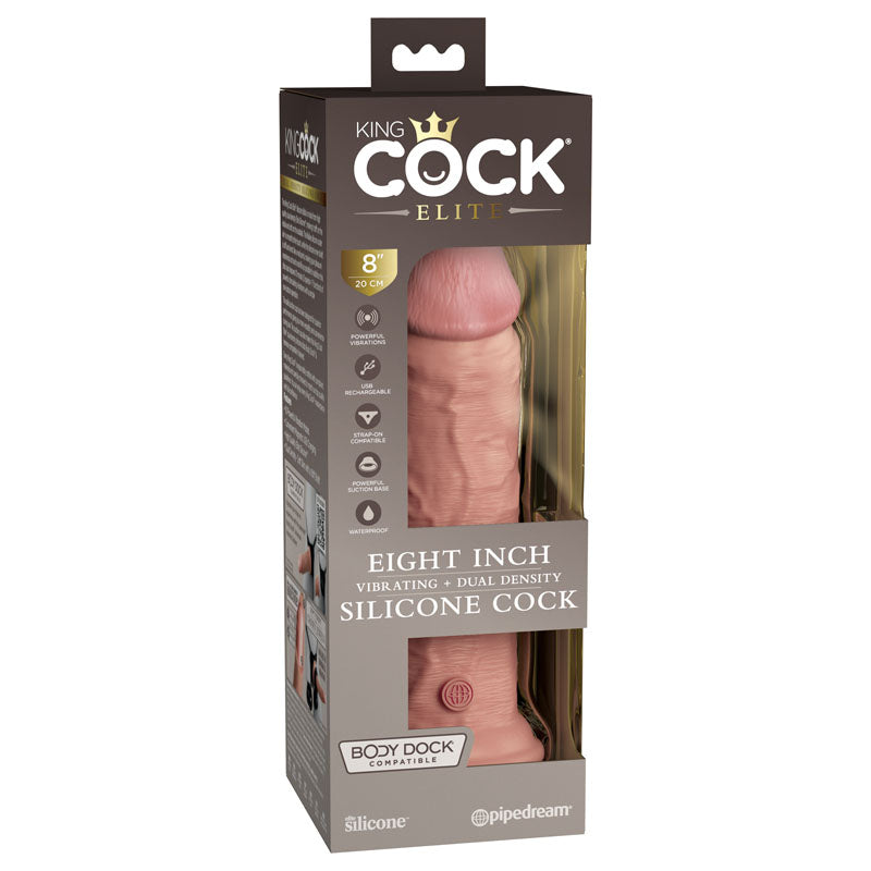 King Cock Elite 8'' Vibrating Dual Density Cock - Flesh - Flesh 20.3 cm USB Rechargeable Vibrating Dong - Naughty by Nature Adult Store